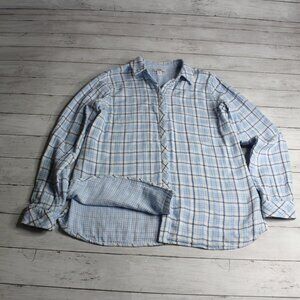 Croft & Barrow Women's Plaid Button Down Top Size M Blue 100% Cotton